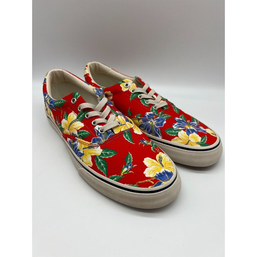 Polo Ralph Lauren Men's Thorton Canvas Shoes Floral Red Size 10D NEW - Picture 16 of 16